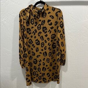 Who What Wear Leopard Print Long Sleeve Tunic Knee Length Dress
